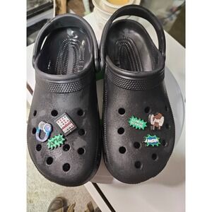 Crocs Classic Clog Black Size M9 W11 With Gaming Jibbits Charms Excellent